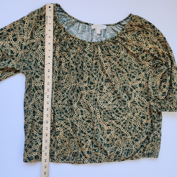 Michael Kors Womens Top Green Gold Chain Link Logo Print 3/4 Sleeve 3X - Picture 10 of 12